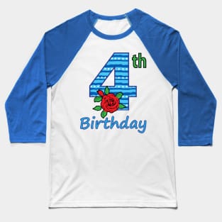 4th Floral - 4th Birthday - Flower - Floral - Birthday Party gift Baseball T-Shirt